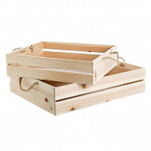 Wooden Crate with Rope Handles